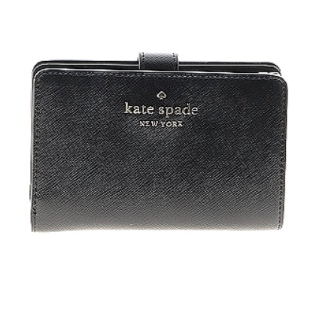 NWOT Authentic Kate Spade Medium Bifold Wallet In Black Leather
